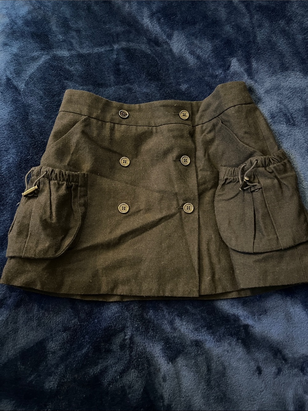 Burberry Black Double-Breasted Utility Mini Skirt with Pocket Details